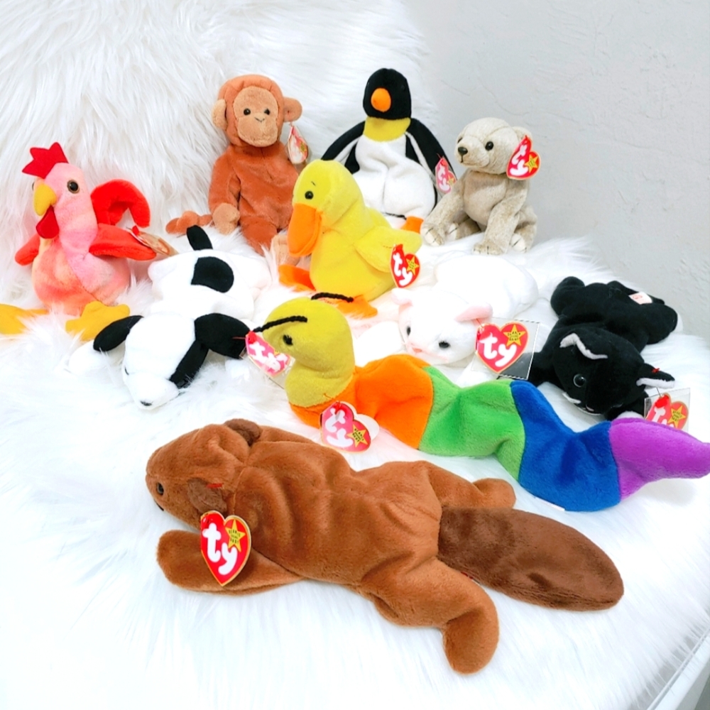 Early Ty Beanie Babies lot Spot, Bingo. Flip, Quackers